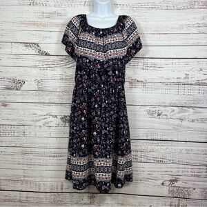 Style & Co Blue Floral Off The Shoulder Dress